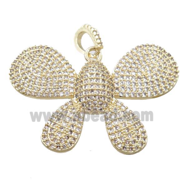 copper butterfly pendant pave zircon, gold plated