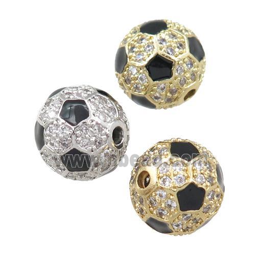 copper football beads pave zircon Sport round, mixed