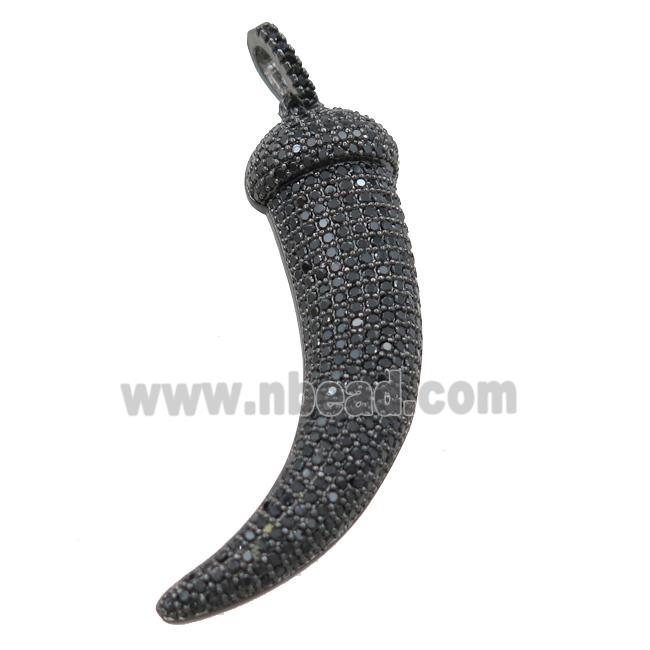 copper Horn pendant pave zircon, black plated