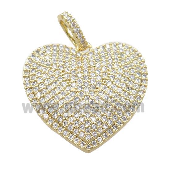 copper heart pendant pave zircon, gold plated