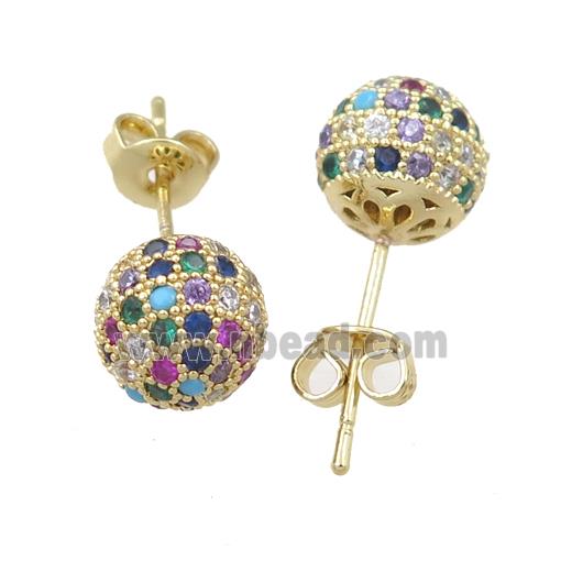 copper Stud Earring paved zircon, gold plated