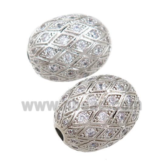 copper barrel beads pave zircon, platinum plated