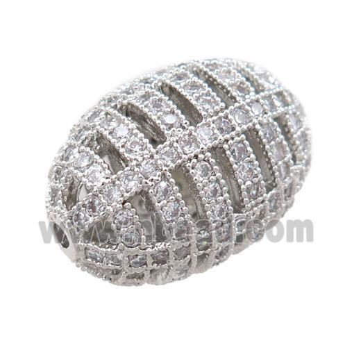 copper barrel beads pave zircon, hollow, platinum plated