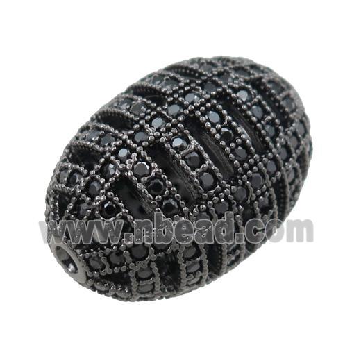 copper barrel beads pave zircon, hollow, black plated