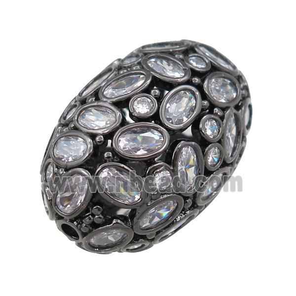 copper barrel beads pave zircon, hollow, black plated