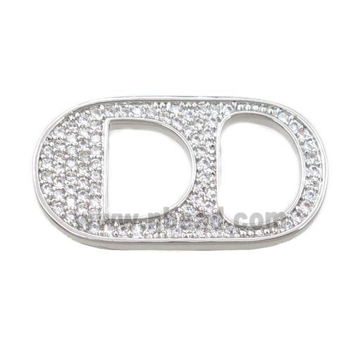 copper oval connector pave zircon, platinum plated