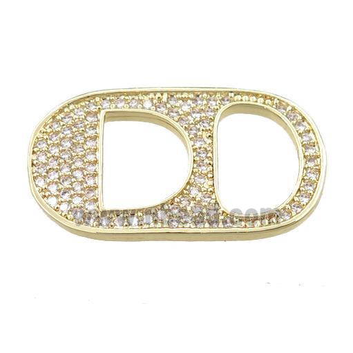 copper oval connector pave zircon, gold plated