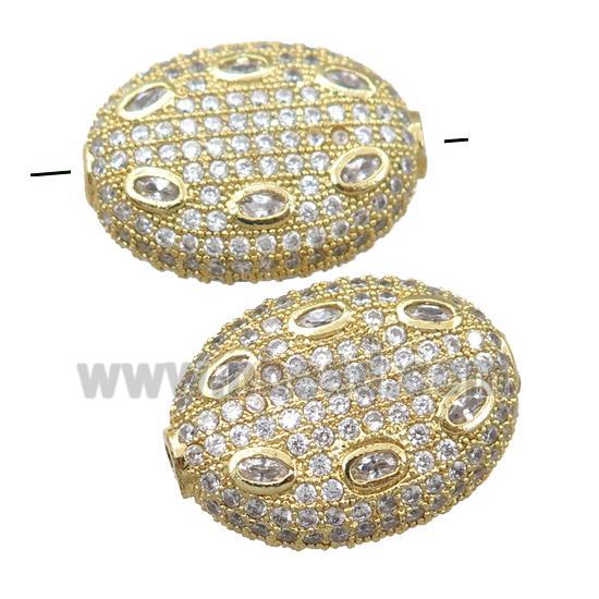 copper oval beads pave zircon, gold plated