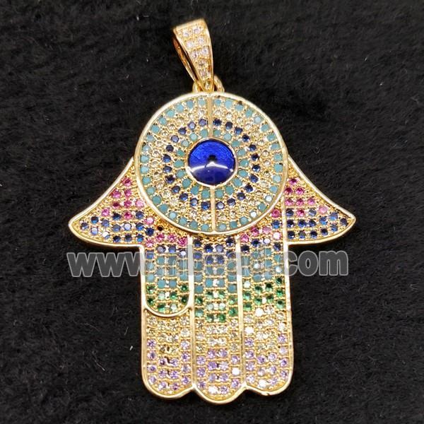 copper hamsahand pendant pave zircon, gold plated