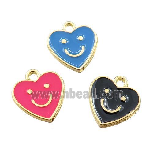 copper emoji pendant with enameled, mix, heart, smile face, gold plated