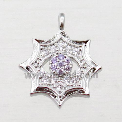 copper cobweb pendant pave zircon, platinum plated