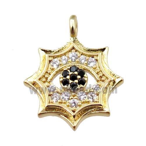 copper cobweb pendant pave zircon, gold plated