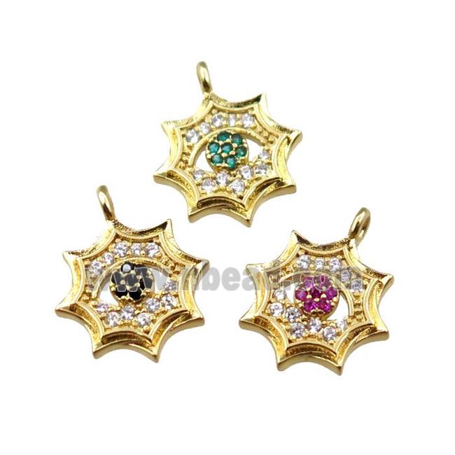 copper cobweb pendant pave zircon, gold plated, mix