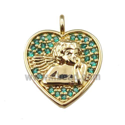 copper heart pendant pave zircon, angel, gold plated