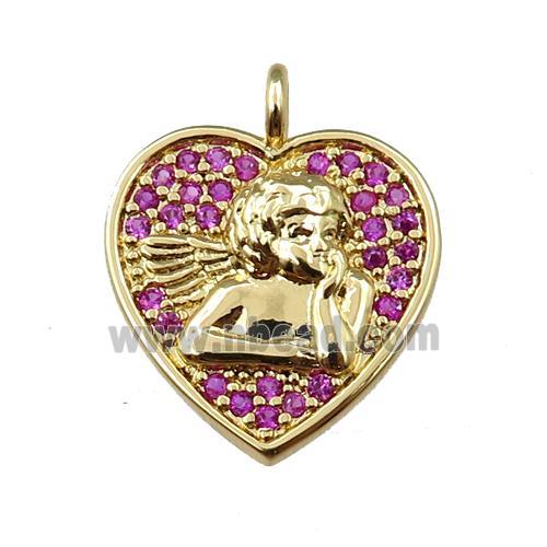 copper heart pendant pave zircon, angel, gold plated