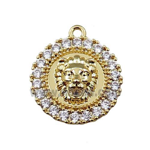 copper circle pendant pave zircon with leo, gold plated