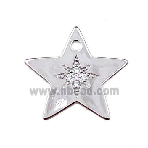 copper star pendant pave zircon, platinum plated