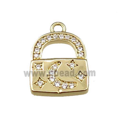 copper Lock pendant pave zircon, gold plated