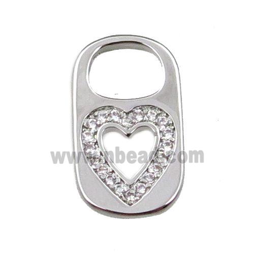 copper Lock pendant pave zircon, heart, platinum plated