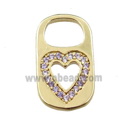 copper Lock pendant pave zircon, heart, gold plated