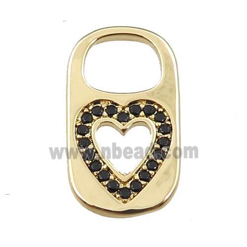 copper Lock pendant pave zircon, heart, gold plated