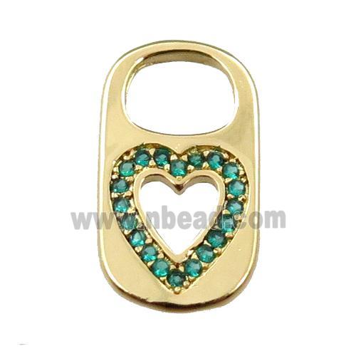 copper Lock pendant pave zircon, heart, gold plated