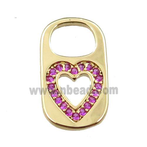 copper Lock pendant pave zircon, heart, gold plated