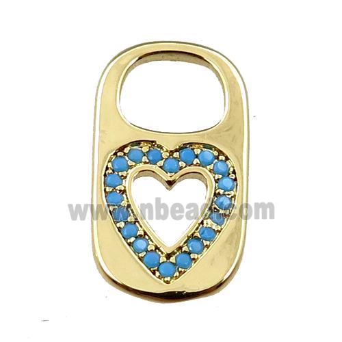 copper Lock pendant pave zircon, heart, gold plated