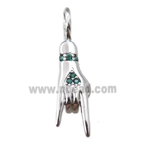 copper hand pendant pave zircon, platinum plated