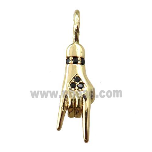 copper hand pendant pave zircon, gold plated