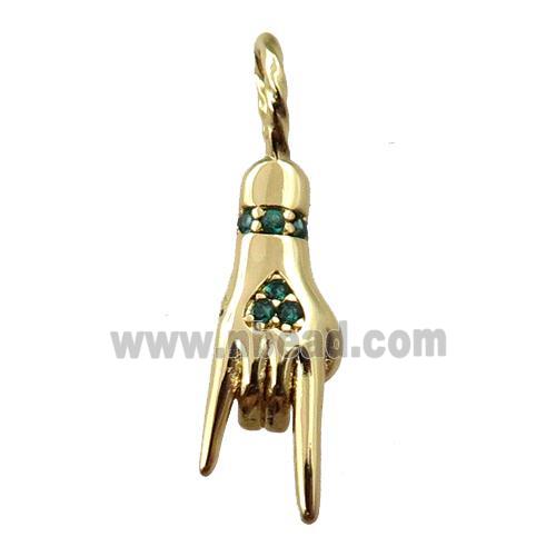 copper hand pendant pave zircon, gold plated