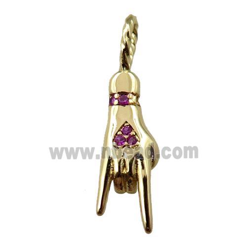 copper hand pendant pave zircon, gold plated