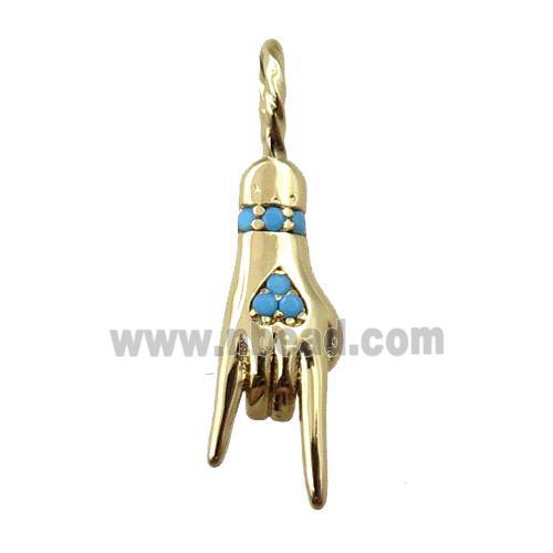 copper hand pendant pave zircon, gold plated