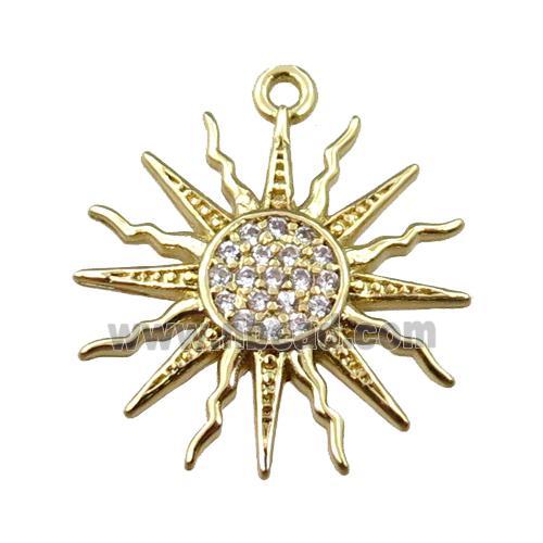 copper sunflower pendant pave zircon, gold plated