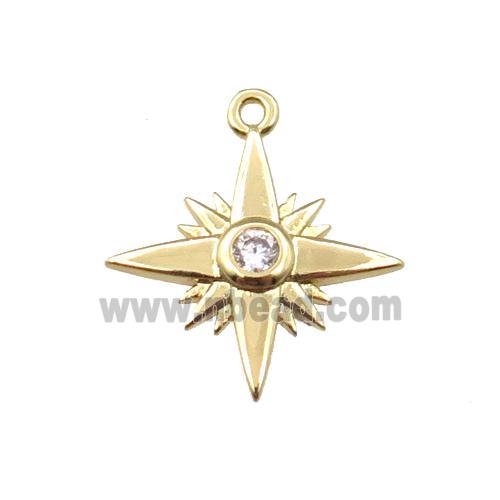 copper northstar pendant pave zircon, gold plated