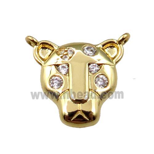 copper tiger pendant pave zircon with 2loops, gold plated