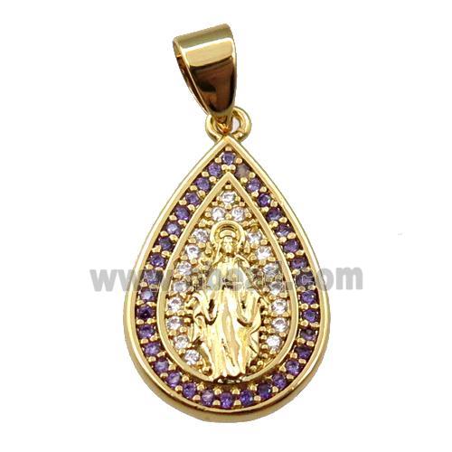 copper teardrop pendant pave zircon, jesu, gold plated