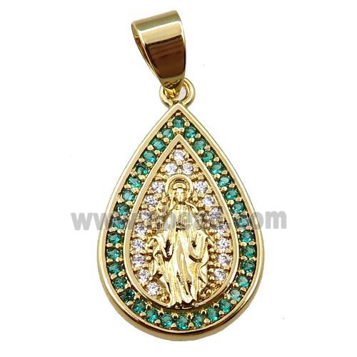 copper teardrop pendant pave zircon, jesu, gold plated