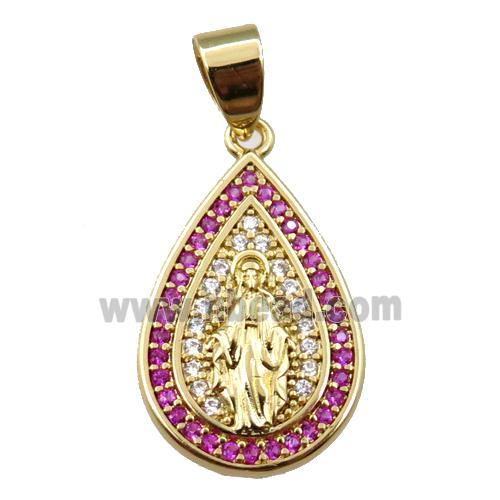 copper teardrop pendant pave zircon, jesu, gold plated