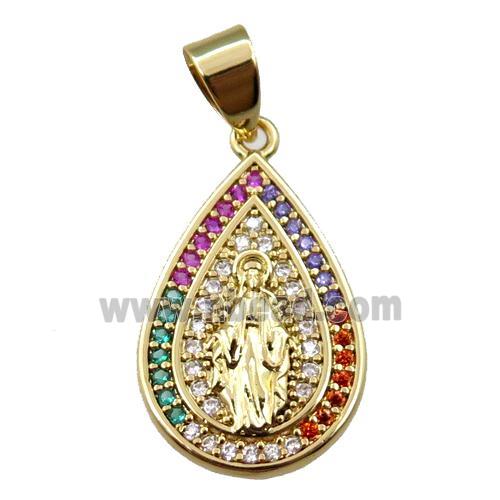 copper teardrop pendant pave zircon, jesu, gold plated