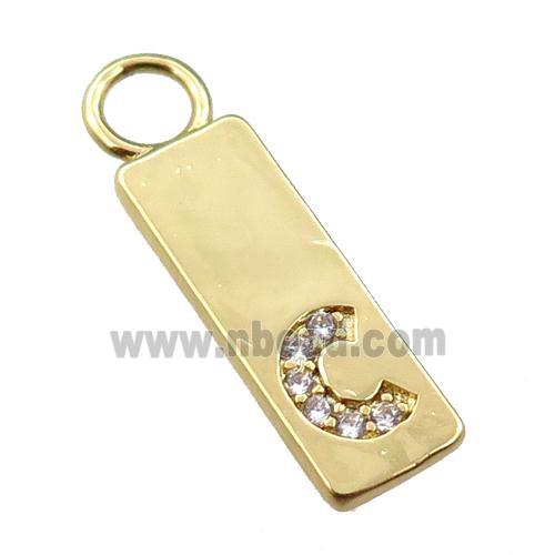 copper rectangle pendant pave zircon, gold plated