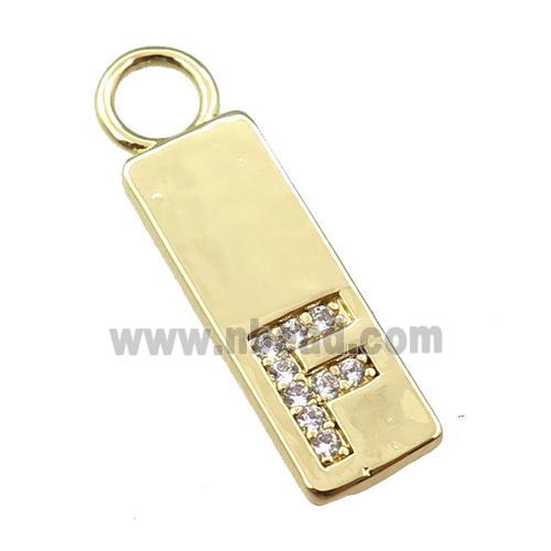 copper rectangle pendant pave zircon, gold plated