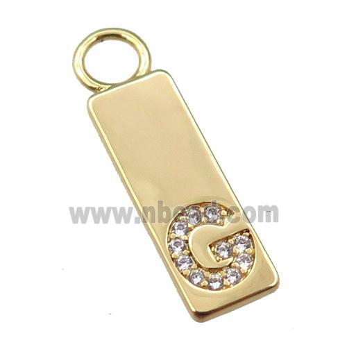 copper rectangle pendant pave zircon, gold plated