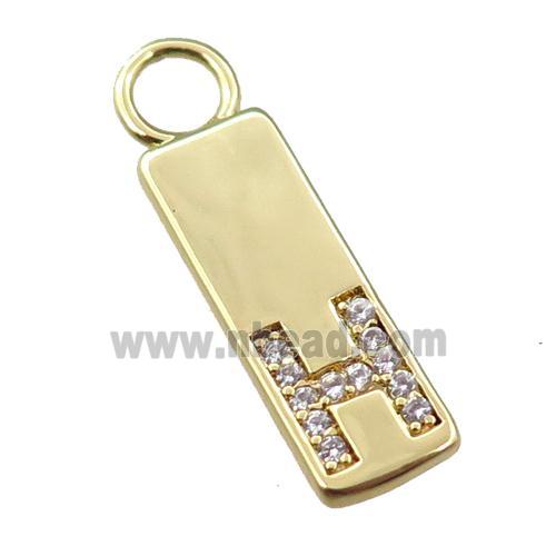 copper rectangle pendant pave zircon, gold plated