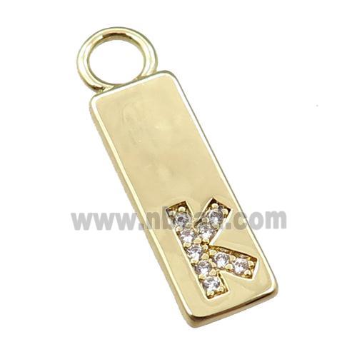 copper rectangle pendant pave zircon, gold plated