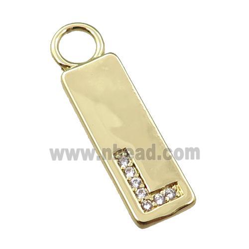 copper rectangle pendant pave zircon, gold plated