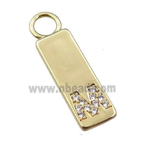 copper rectangle pendant pave zircon, gold plated