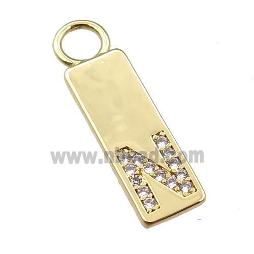 copper rectangle pendant pave zircon, gold plated