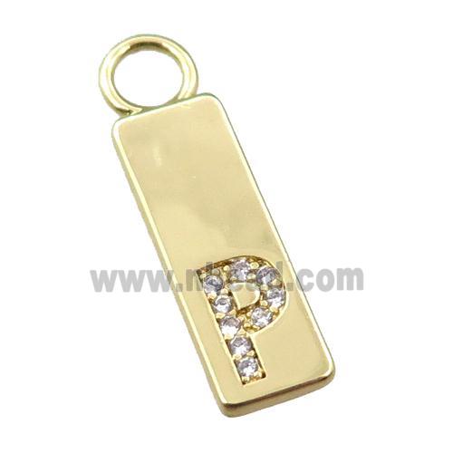 copper rectangle pendant pave zircon, gold plated