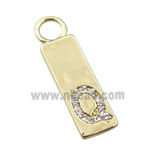 copper rectangle pendant pave zircon, gold plated